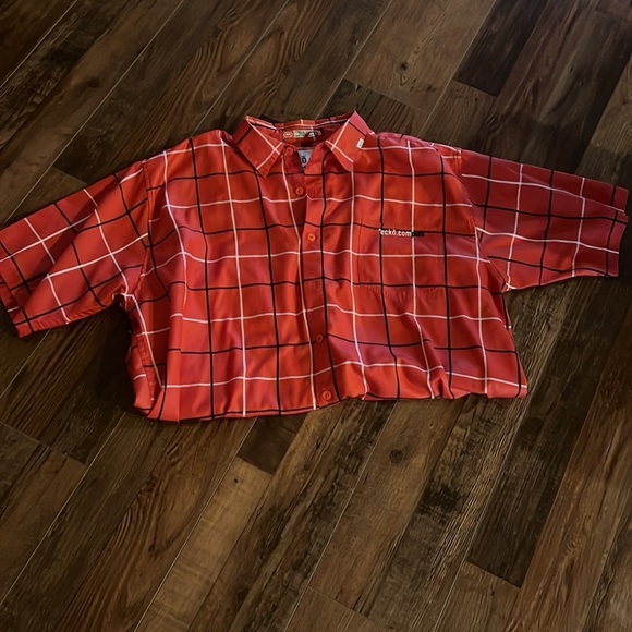 Echo complex red/black/white pattern button down shirt. Men’s XXL. - Picture 13 of 14